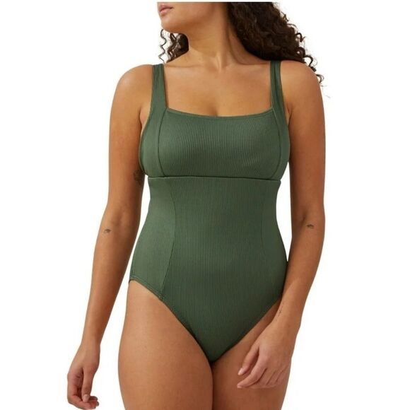 Cotton on Women's Ribbed Convertible One-Piece Swimsuit - Warm Green Khaki Rib - Picture 1 of 12